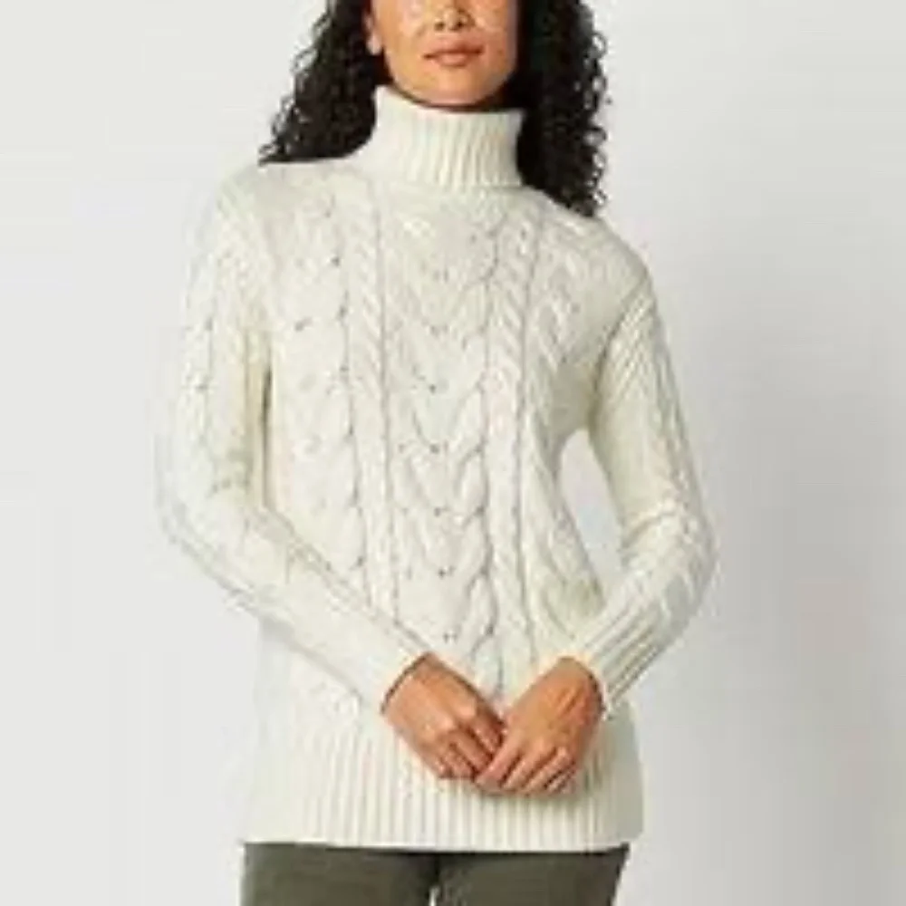 Cable-Knit Turtleneck Pullover Sweater